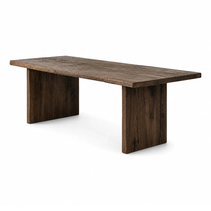 Dark Wood Rectangular Dining Table with Solid Block Legs