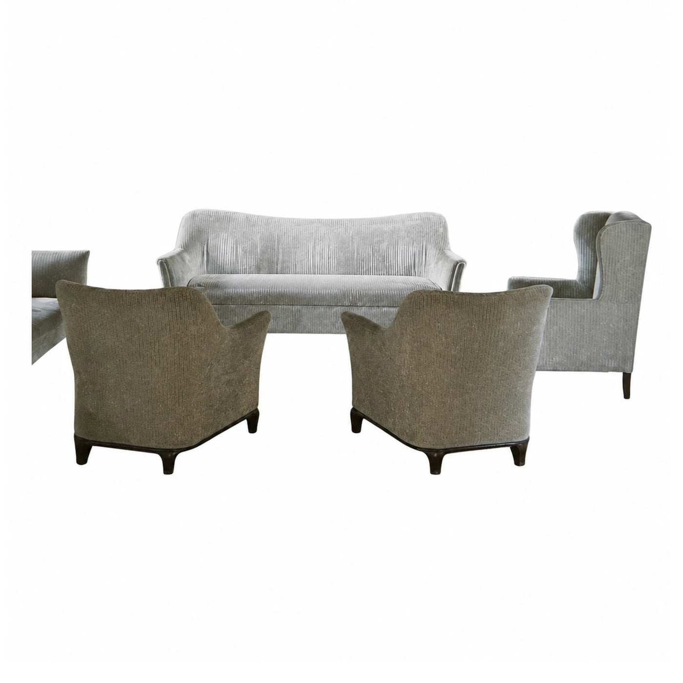 Grey Velvet Sofa and Armchair Set