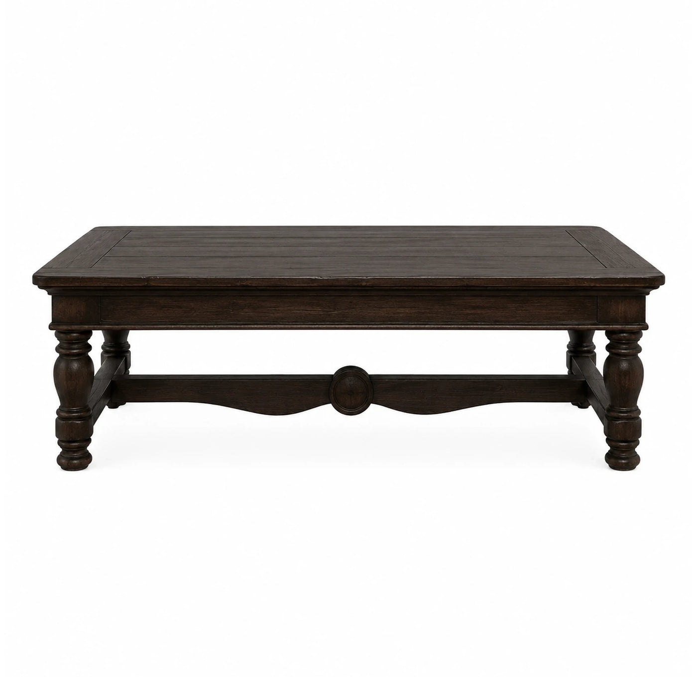 Dark Wood Rectangular Coffee Table with Turned Legs