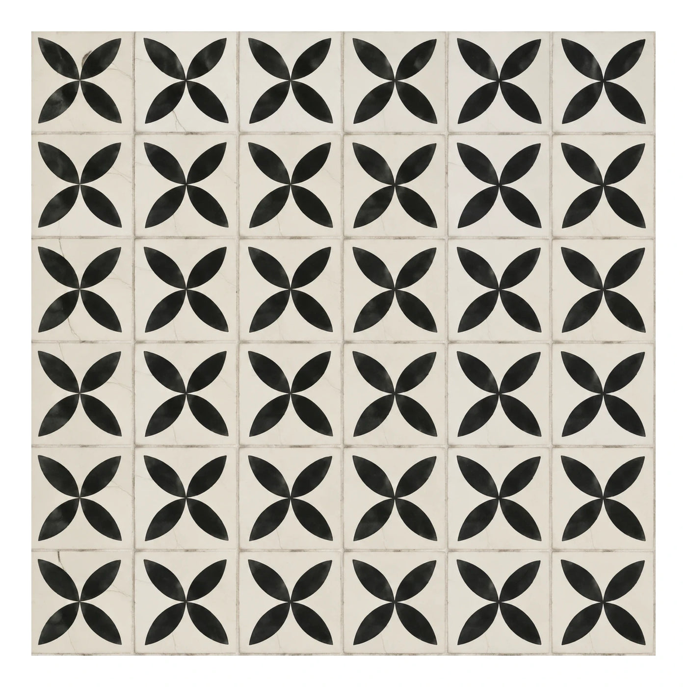 Black and White Floral Pattern Floor Tiles