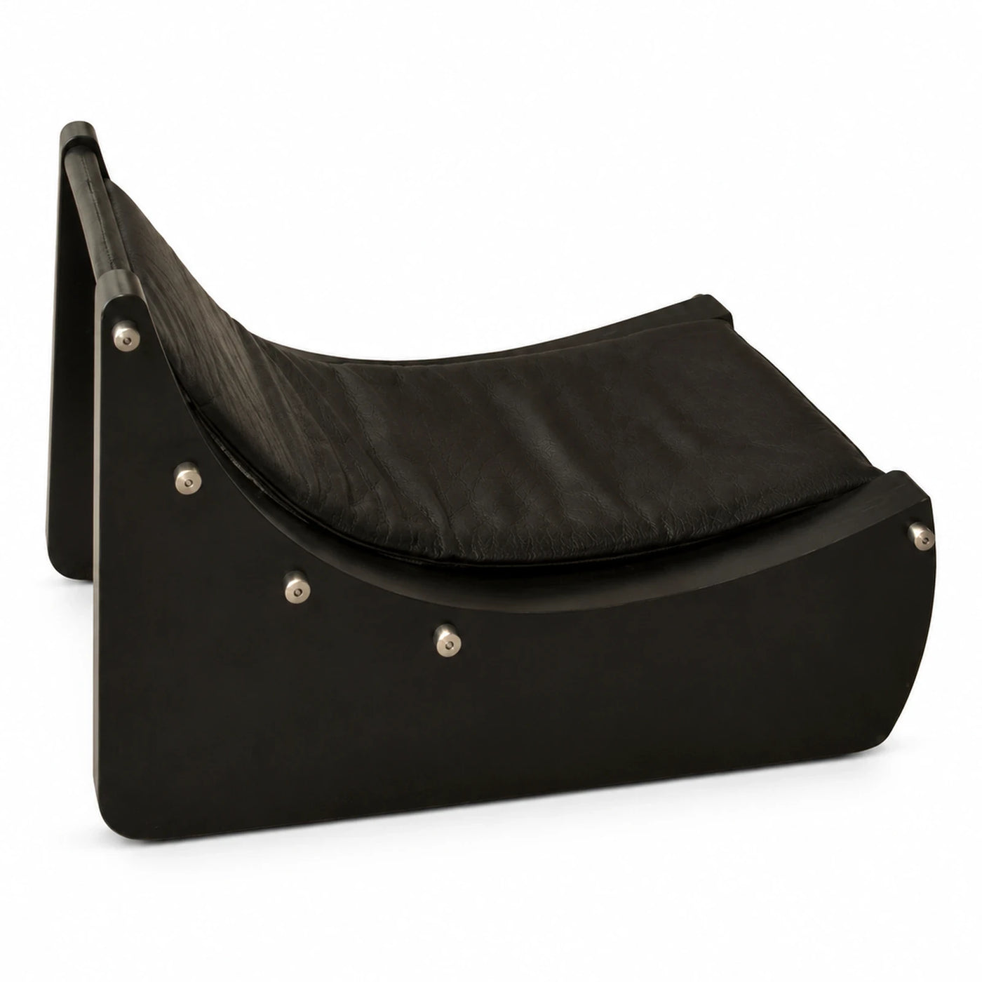Black Leather Sling Lounge Chair with Metal Accents