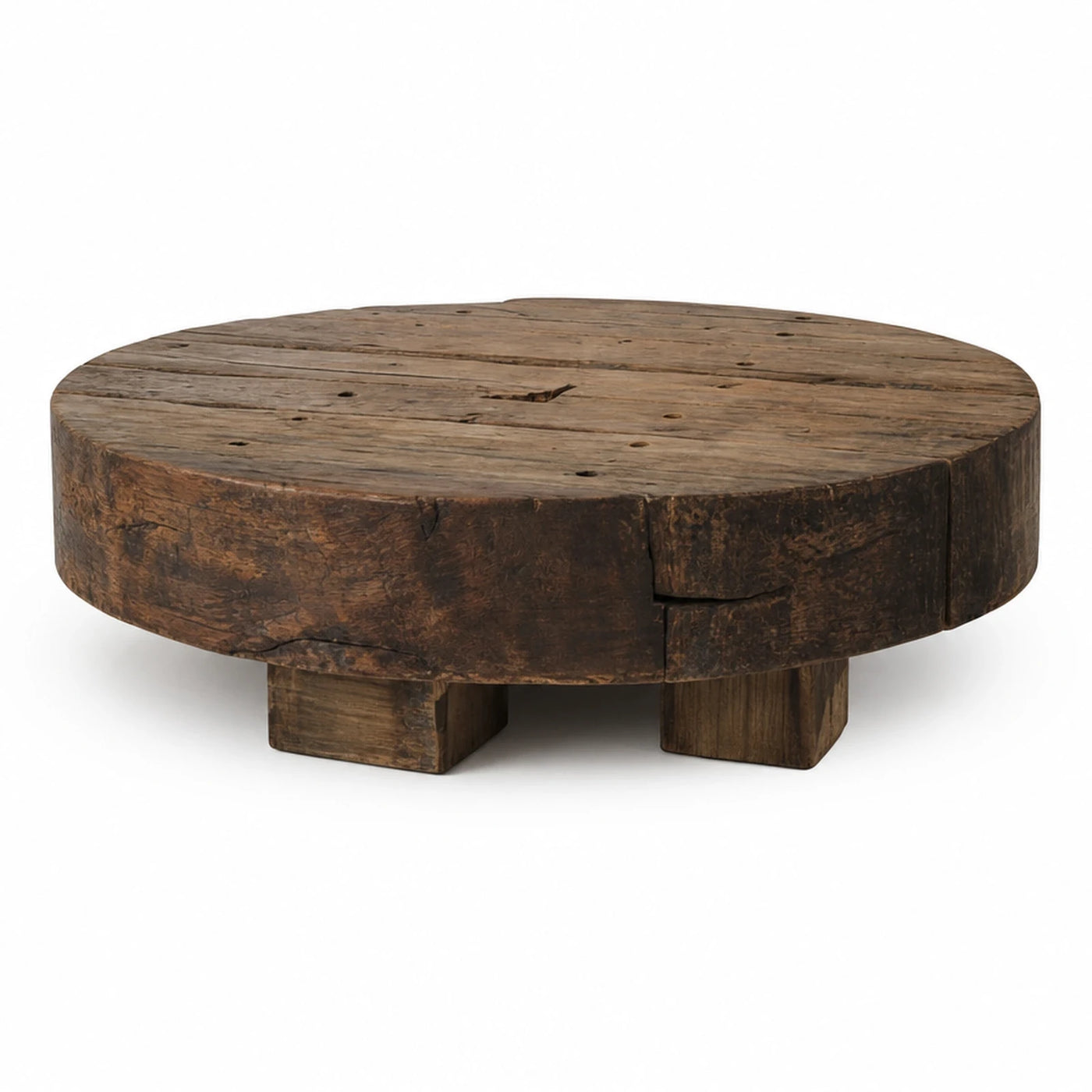 Rustic Reclaimed Wood Round Coffee Table