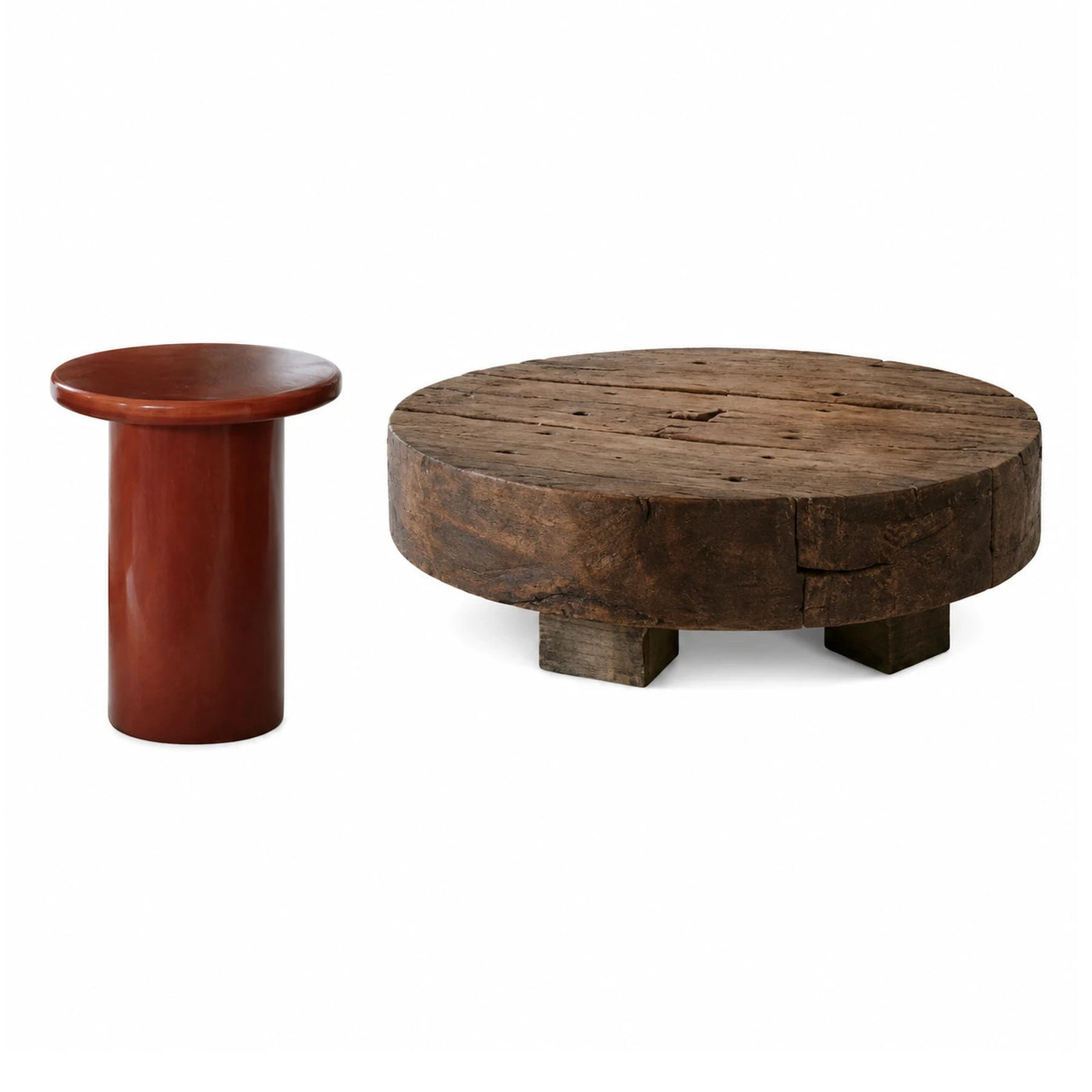 Rustic Reclaimed Wood Coffee Table and Side Table Set