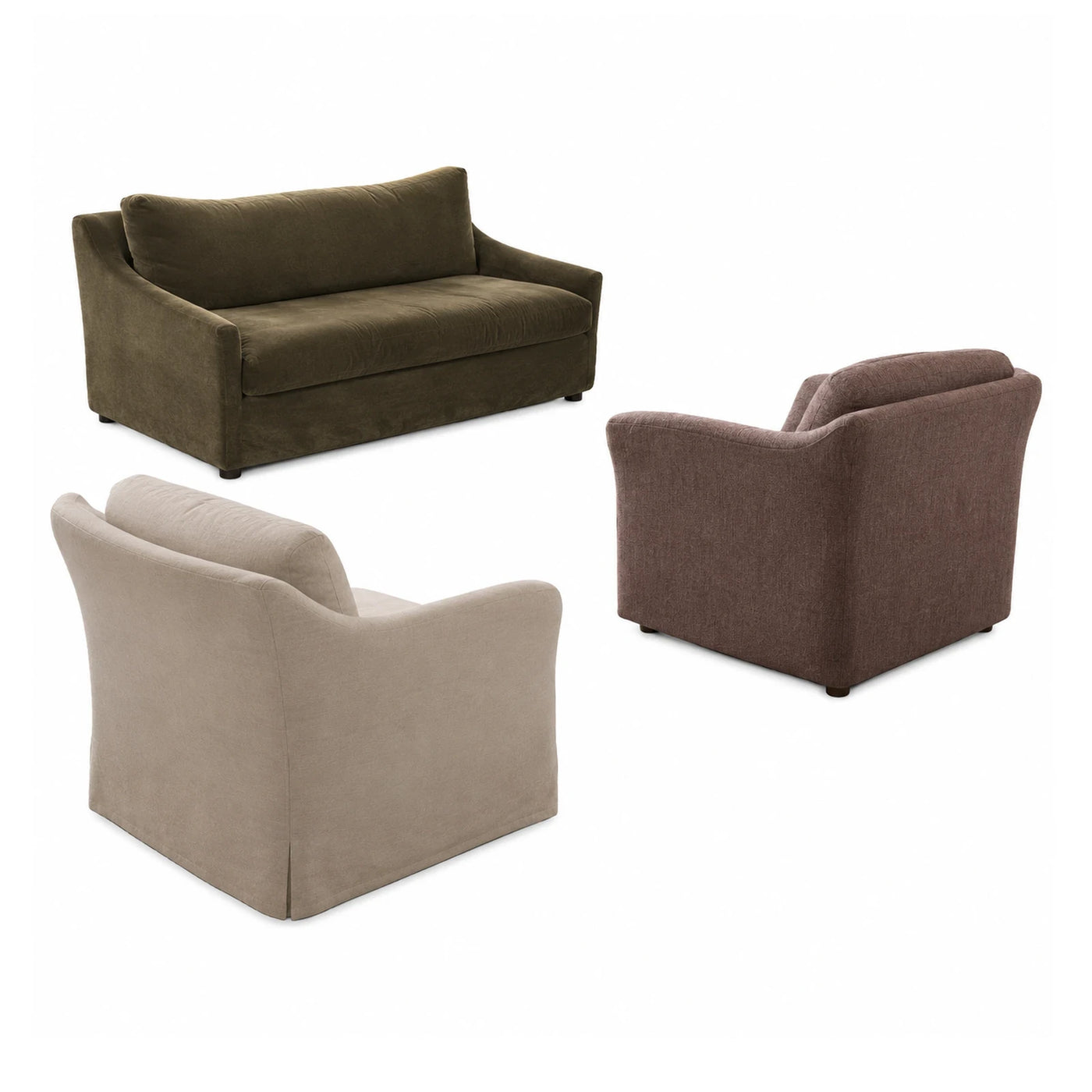 Modern Fabric Sofa and Armchair Set in Earth Tones