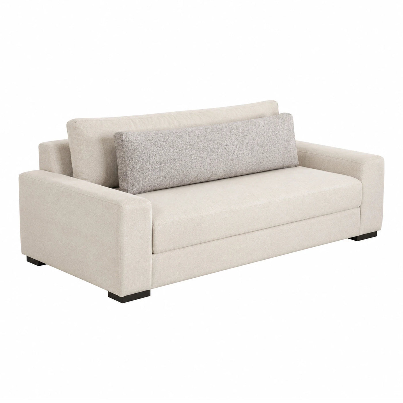 Beige Fabric Sofa with Grey Lumbar Pillow