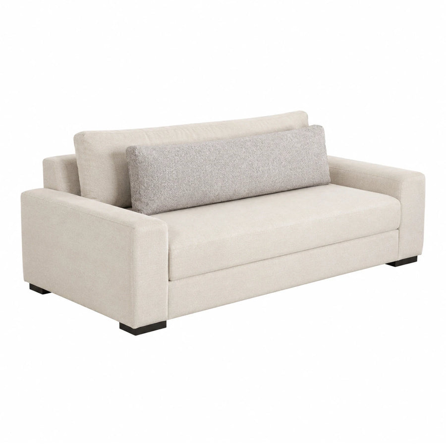 Beige Fabric Sofa with Grey Lumbar Pillow