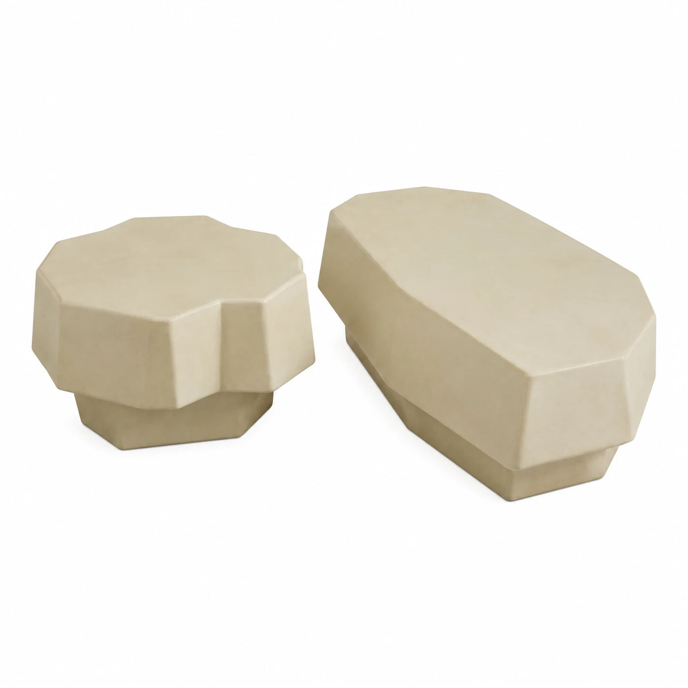 Cream Geometric Faceted Coffee Table and Side Table Set