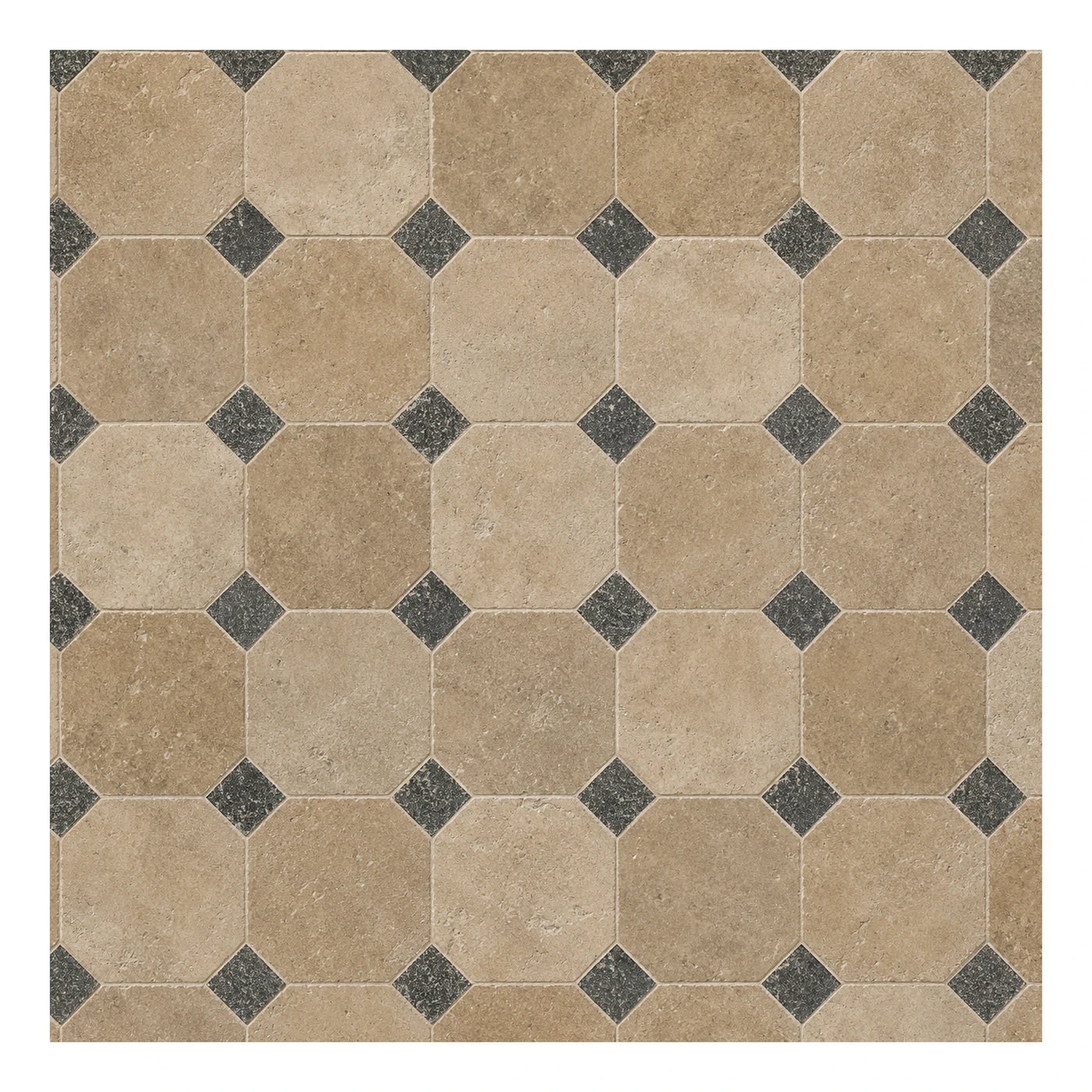 Beige Octagon Stone Floor Tile with Dark Diamond Accents