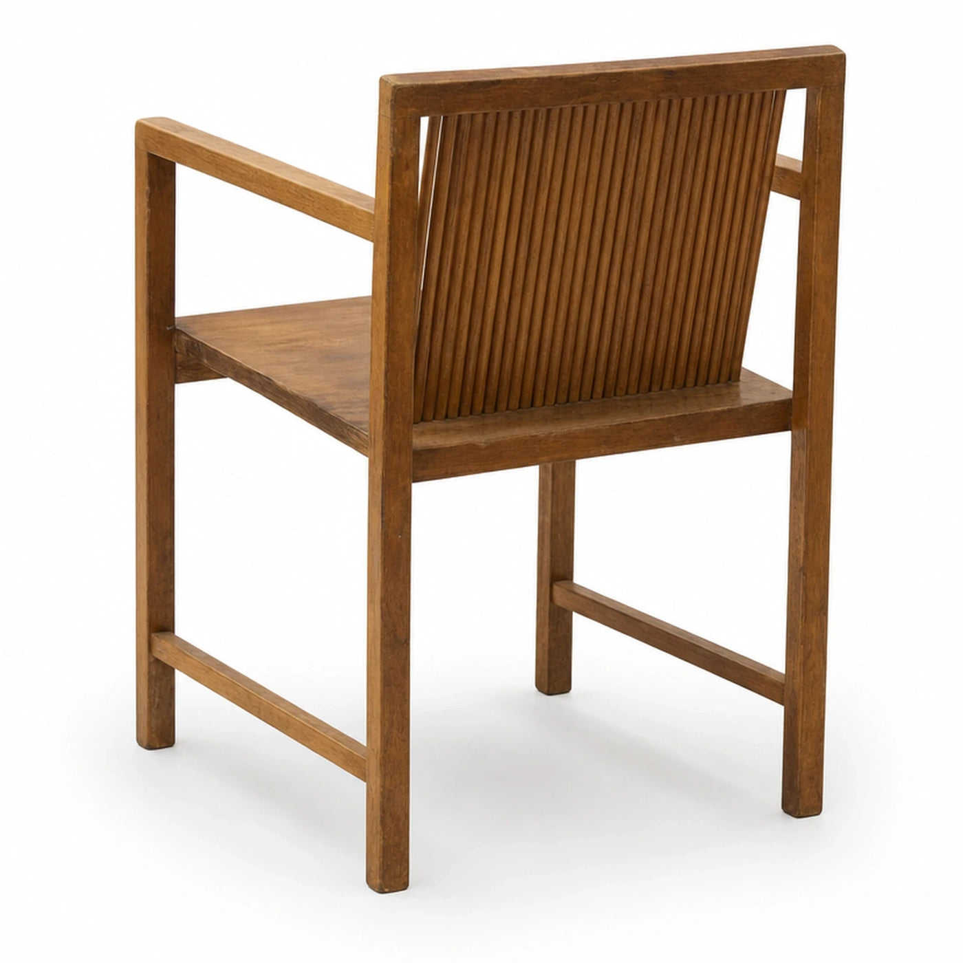 Wooden Armchair with Slatted Back and Straight Legs
