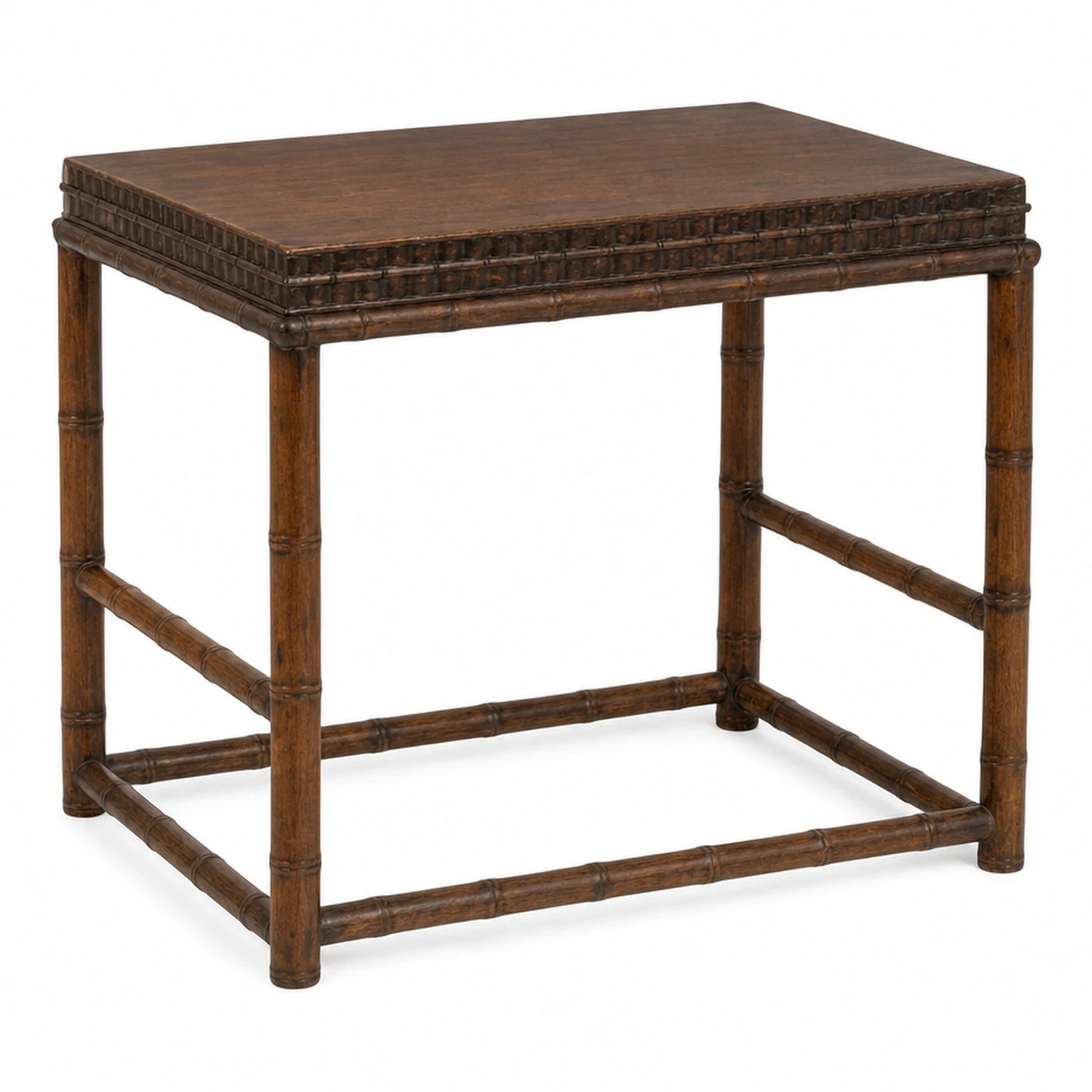 Faux Bamboo Wood Console Table with Carved Apron