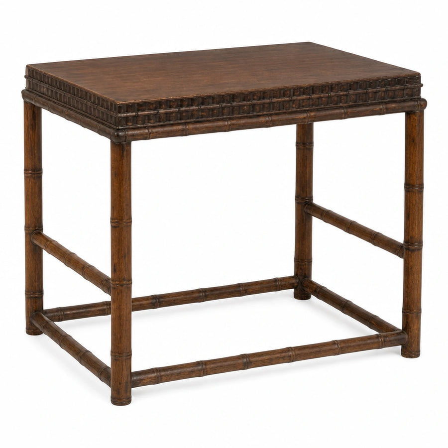 Faux Bamboo Wood Console Table with Carved Apron