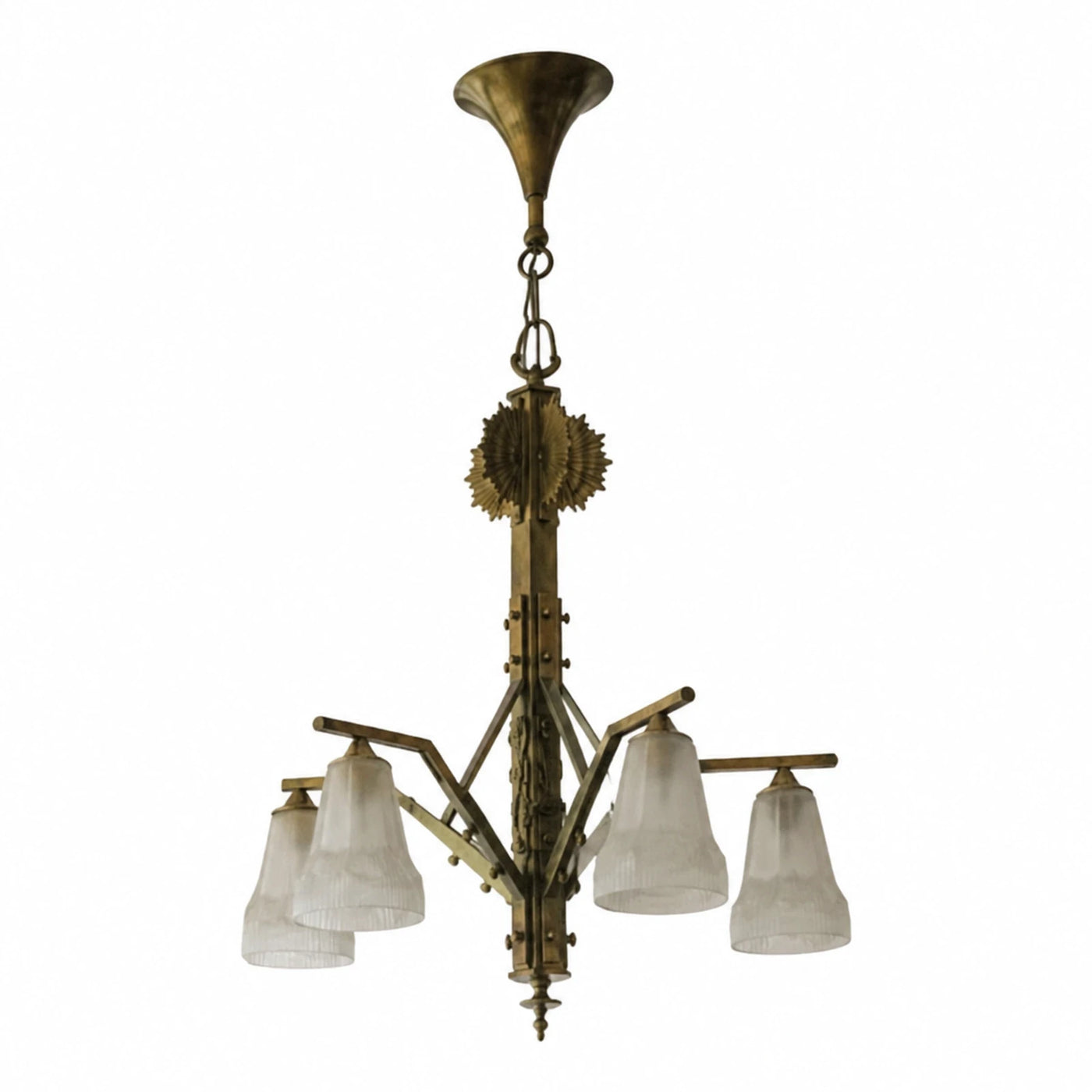 Antique Brass Chandelier with Frosted Glass Shades