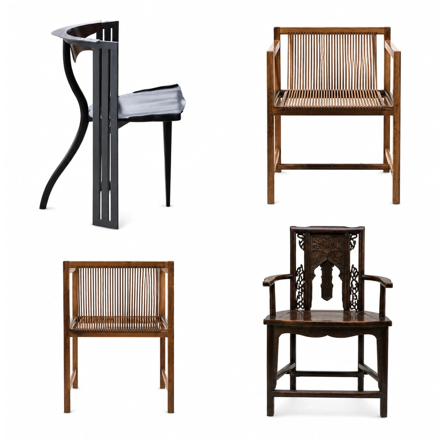 Assorted Wooden Armchairs with Carved and Slatted Backs