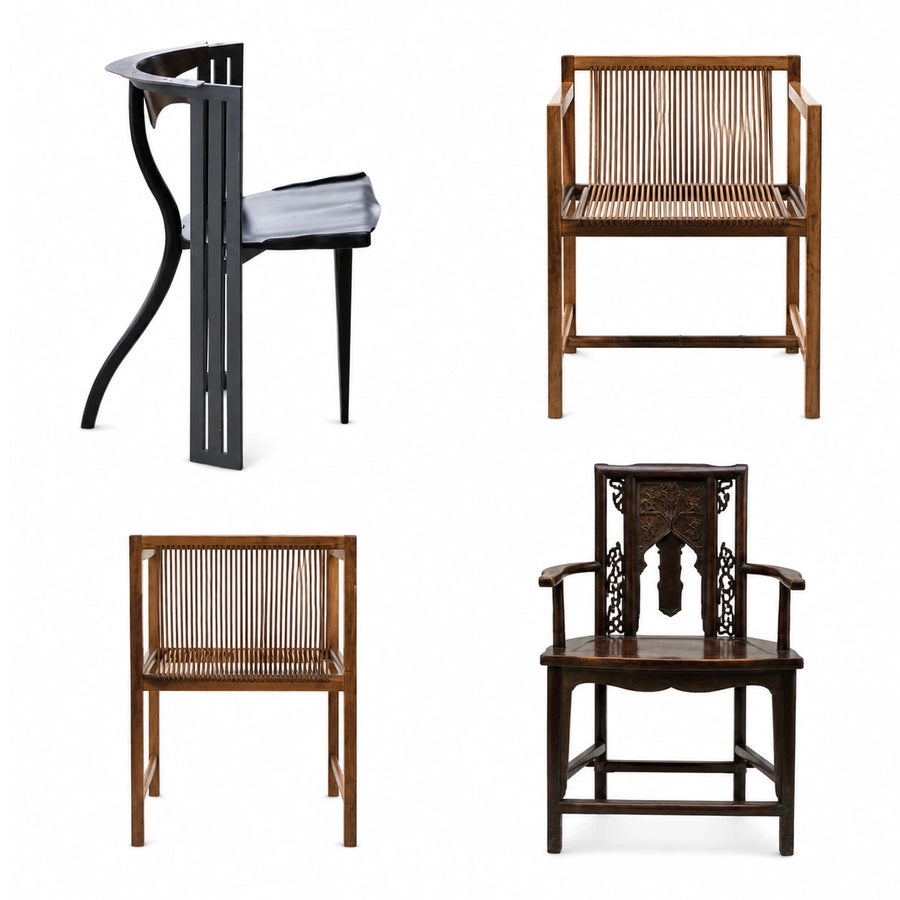 Assorted Wooden Armchairs with Carved and Slatted Backs