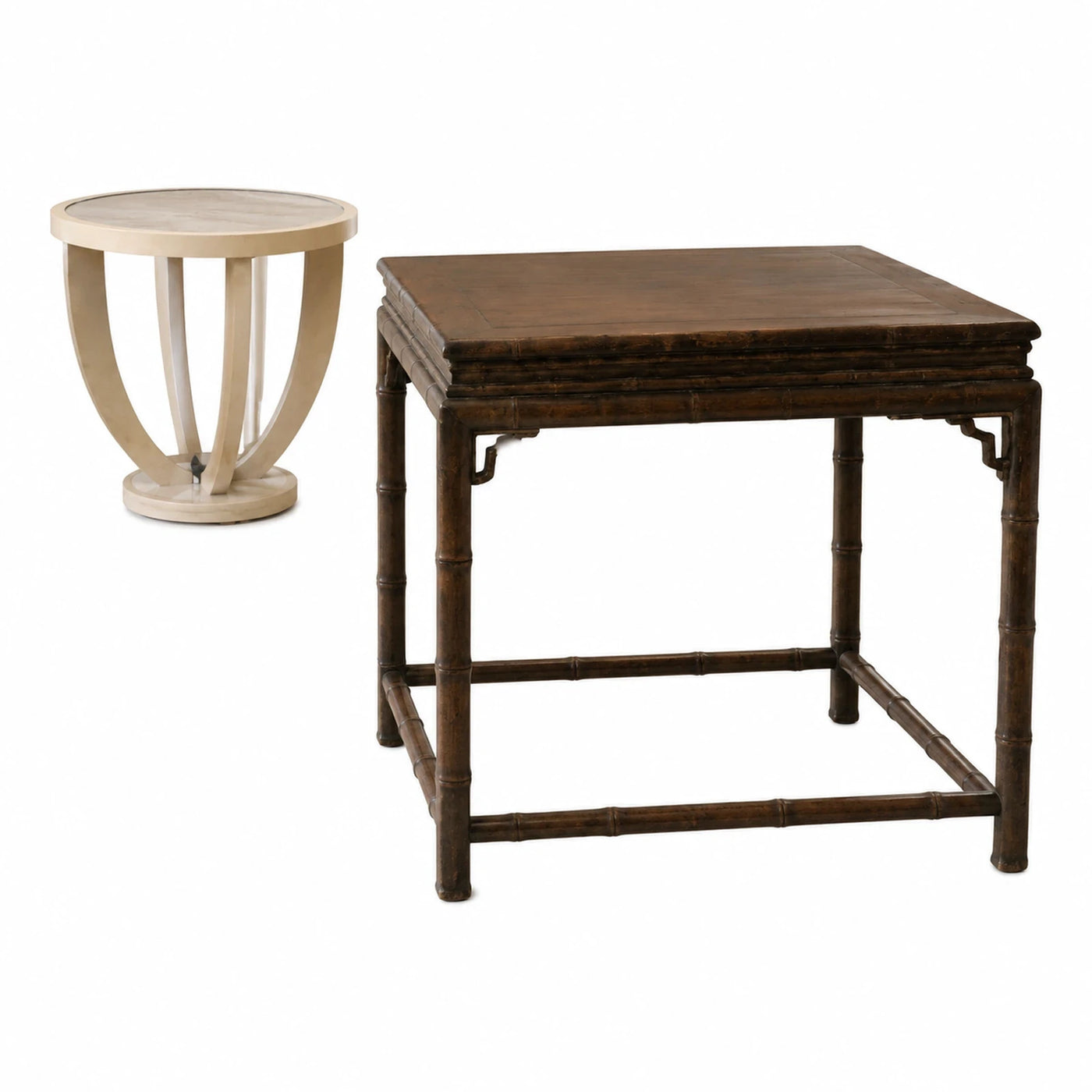 Square Bamboo-Style Side Table with Round Accent Table