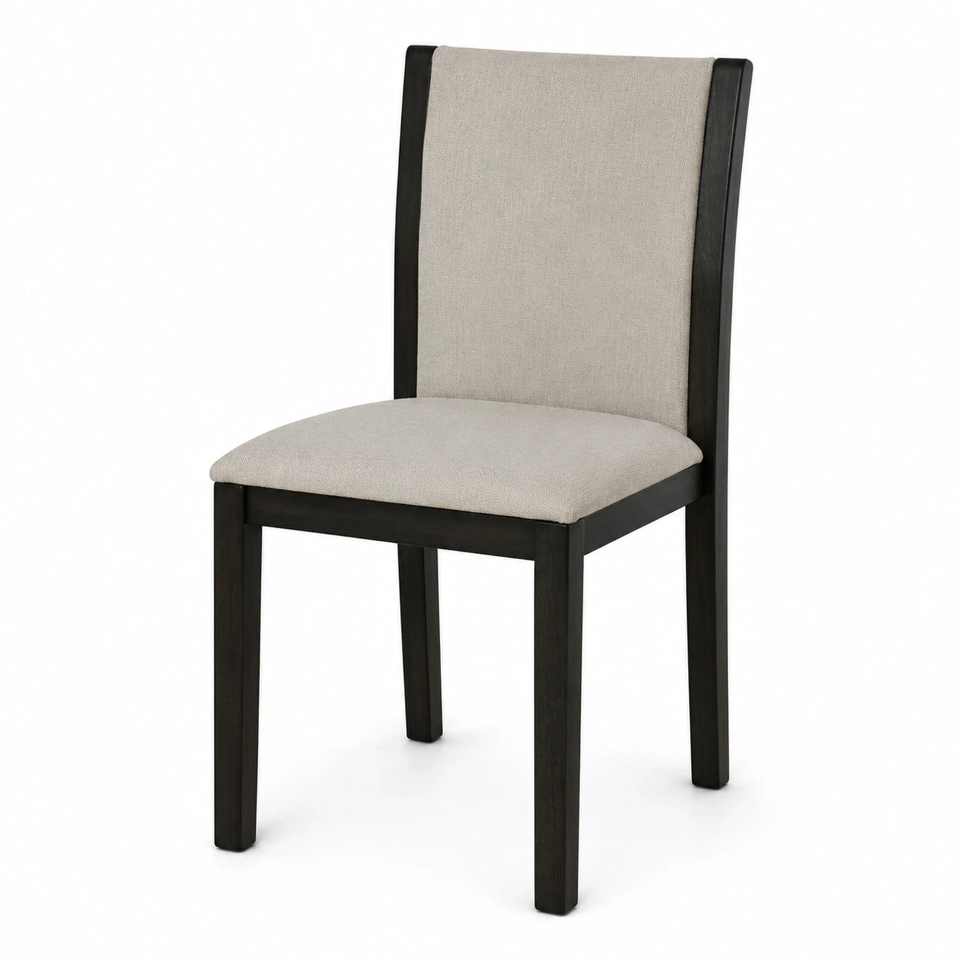 Beige Fabric Dining Chair with Dark Wood Frame