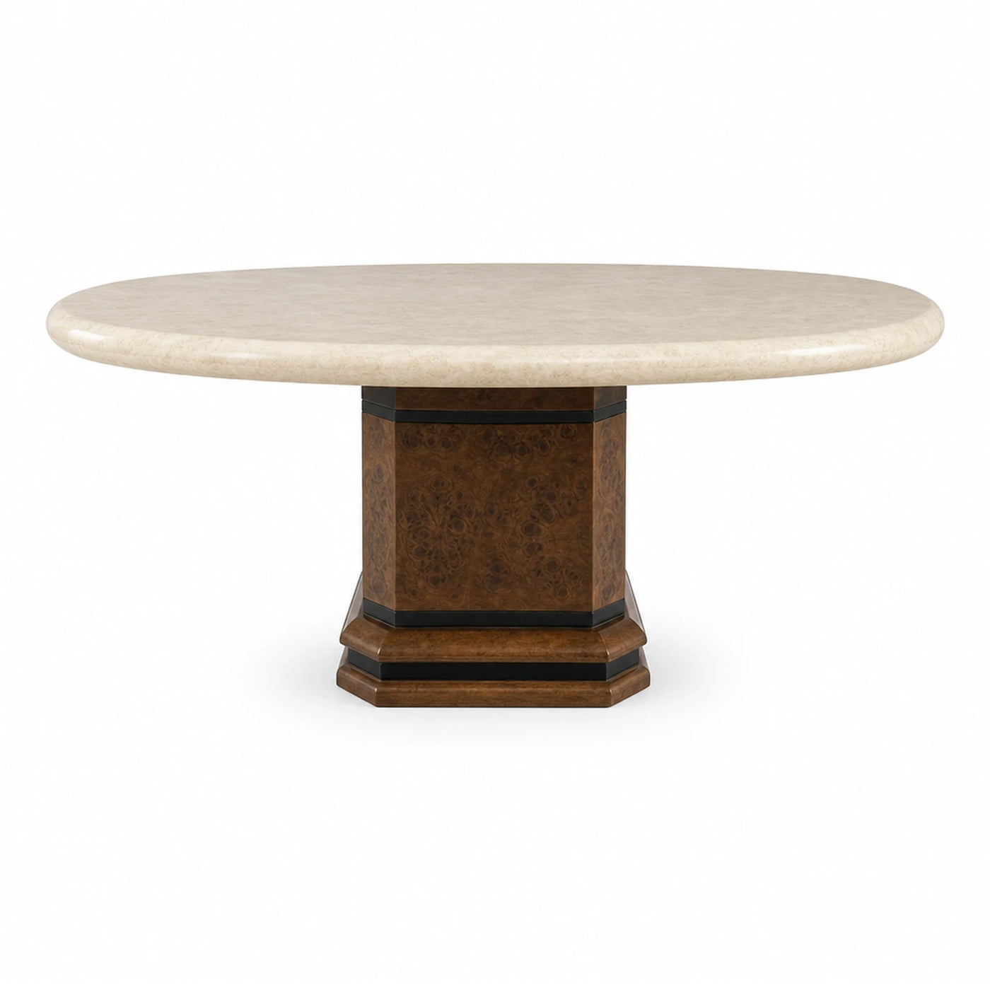 Round Marble Top Dining Table with Burl Wood Pedestal Base