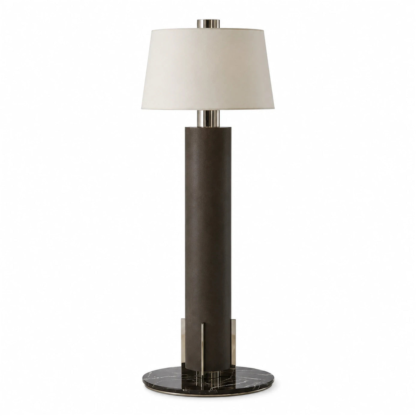 Modern Black Marble Base Table Lamp with Leather Column