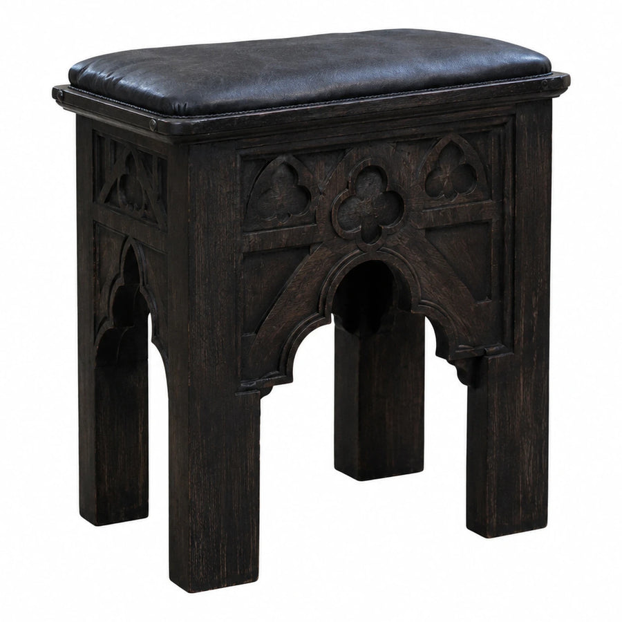 Dark Wood Gothic Arch Carved Storage Bench