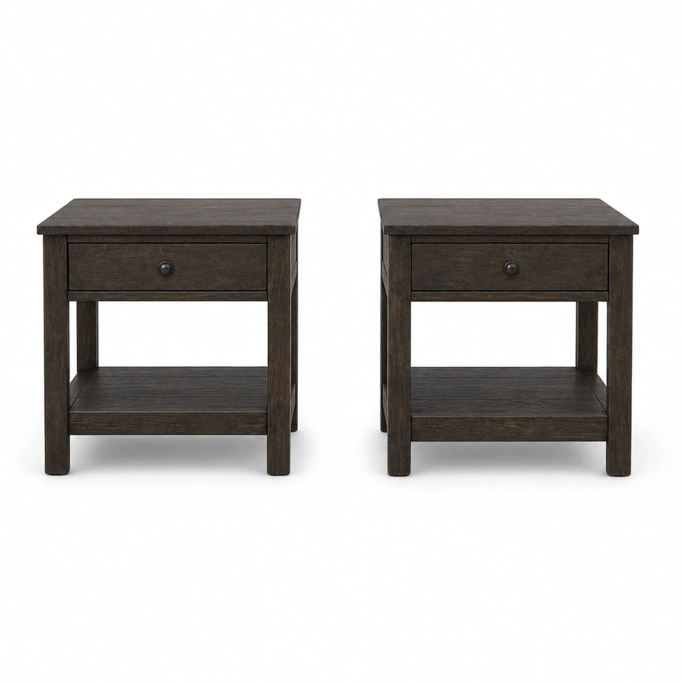 Dark Wood Nightstand Set with Drawer and Shelf