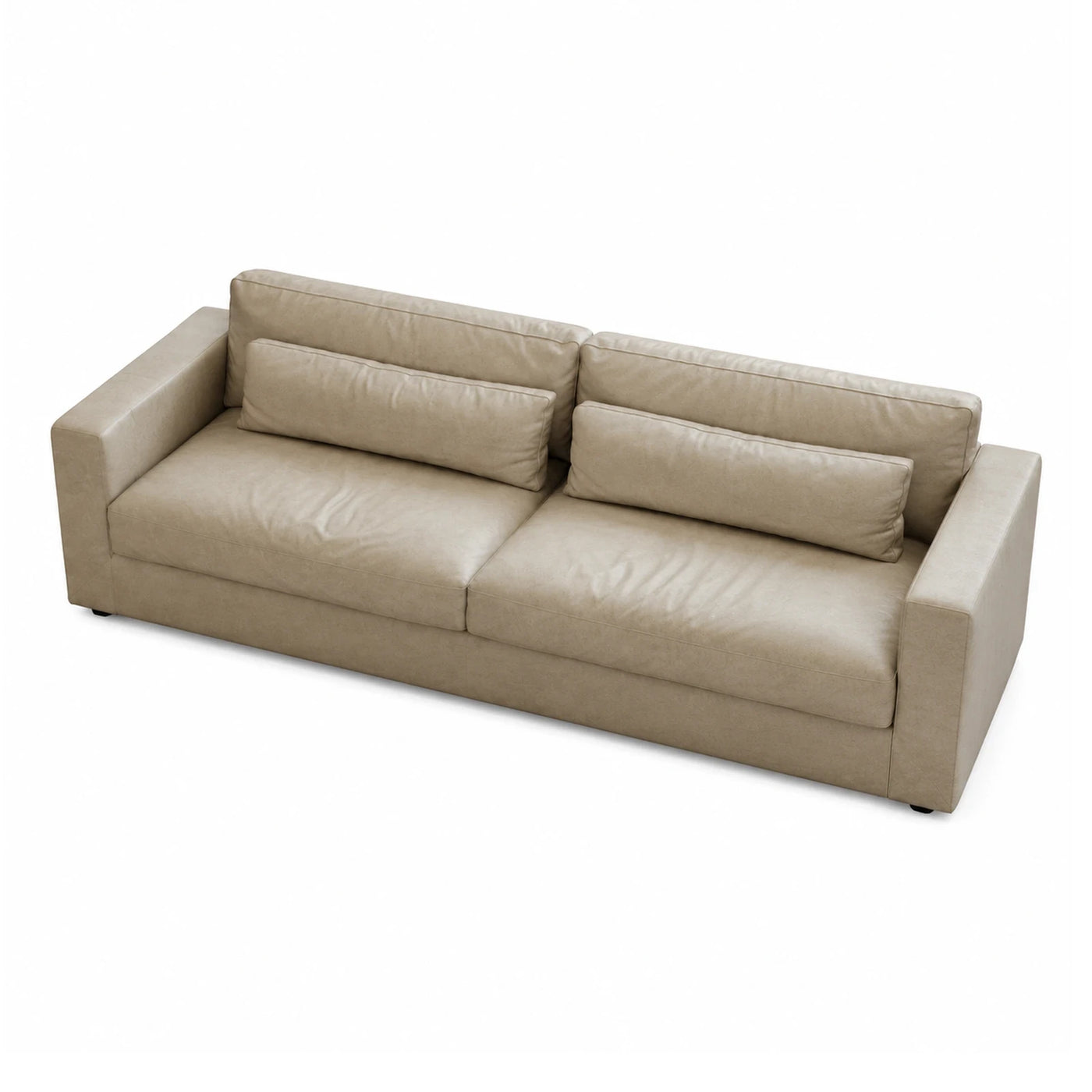 Beige Leather Two-Seater Sofa with Lumbar Pillows