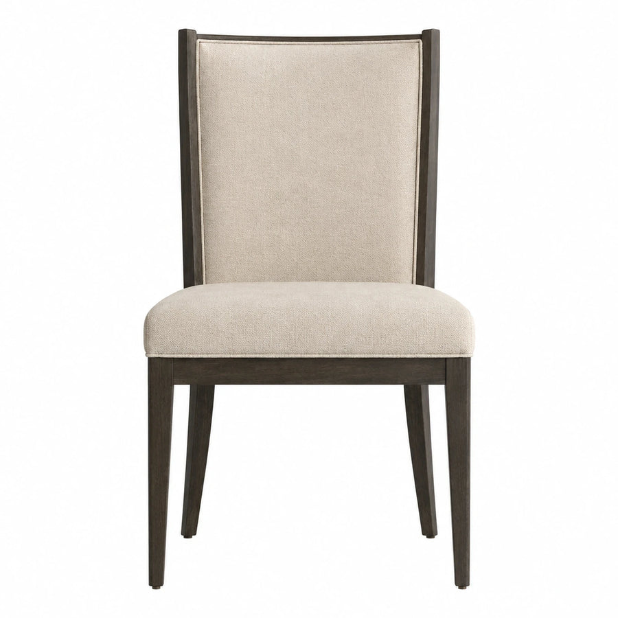 Beige Fabric Dining Chair with Dark Wood Frame