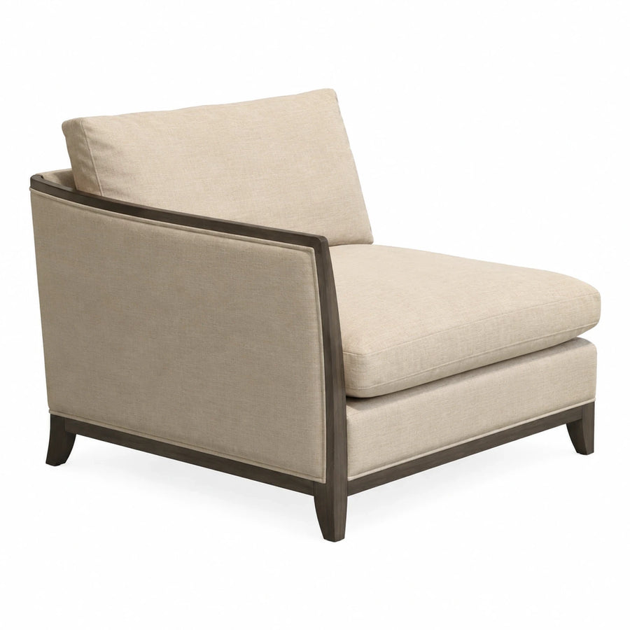 Beige Fabric Armchair with Dark Wood Frame