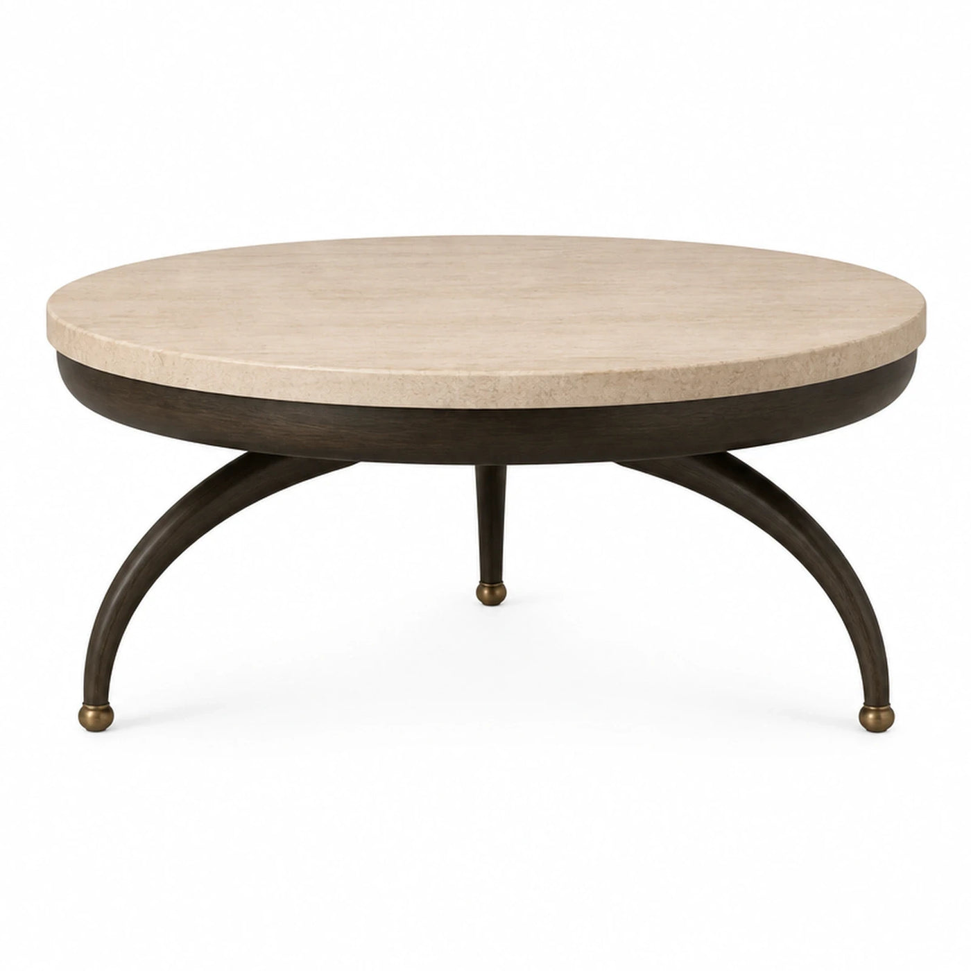 Round Stone Top Coffee Table with Curved Wood Base