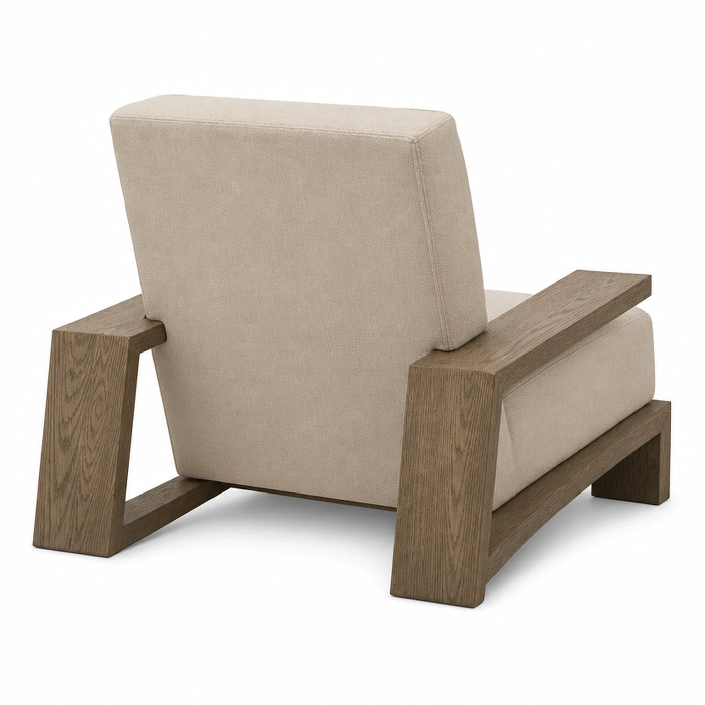 Beige Fabric Lounge Chair with Wooden Frame