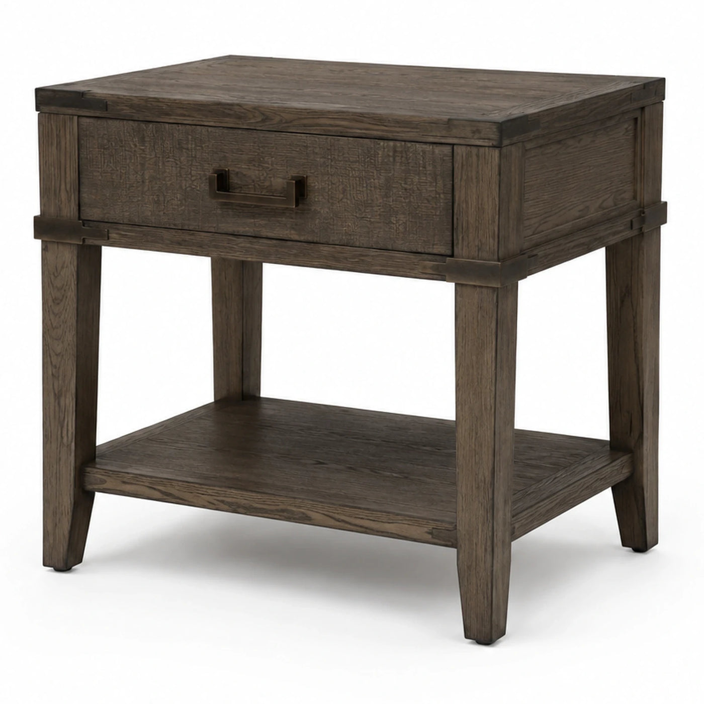 Dark Wood Nightstand with Drawer and Shelf