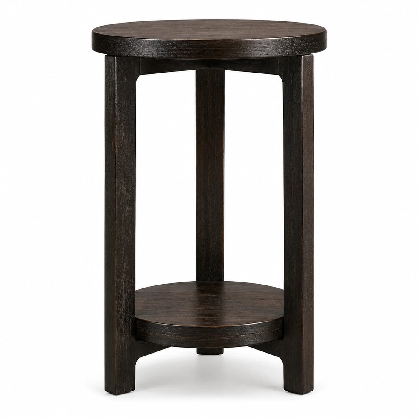 Dark Wood Round Side Table with Lower Shelf