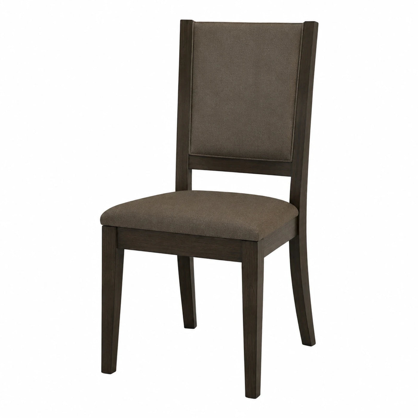 Dark Wood Dining Chair with Brown Fabric Upholstery