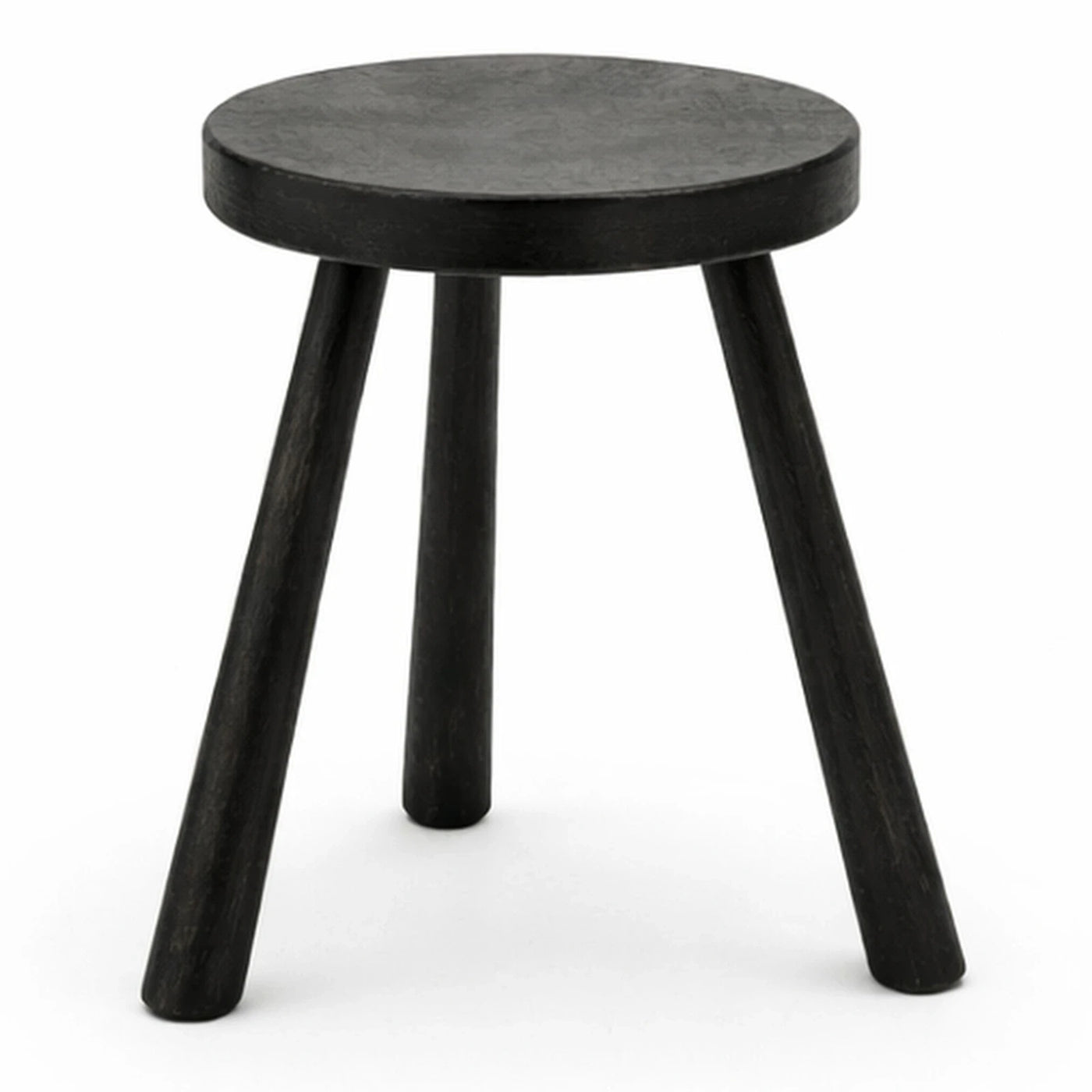 Black Round Wooden Stool with Tapered Legs