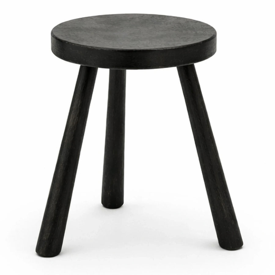 Black Round Wooden Stool with Tapered Legs