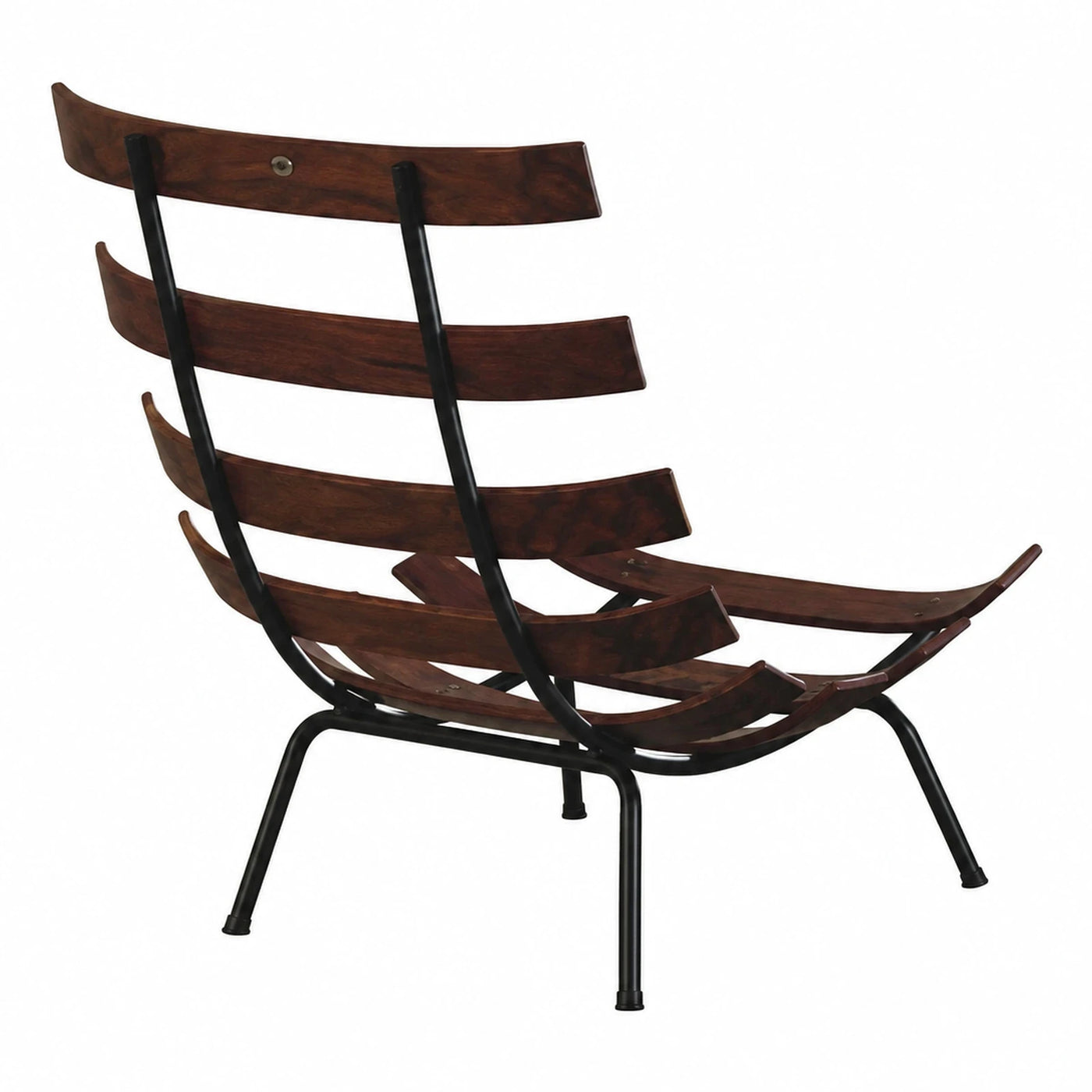 Dark Wood Slat Lounge Chair with Black Metal Frame