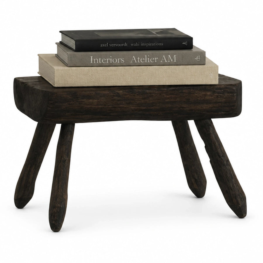 Dark Wood Stool with Tapered Legs
