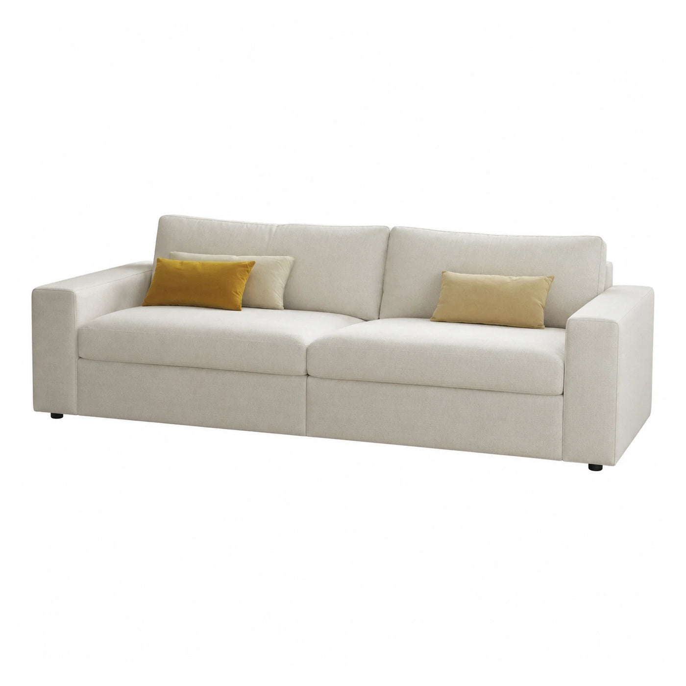 Cream Fabric Two-Seater Sofa with Accent Pillows