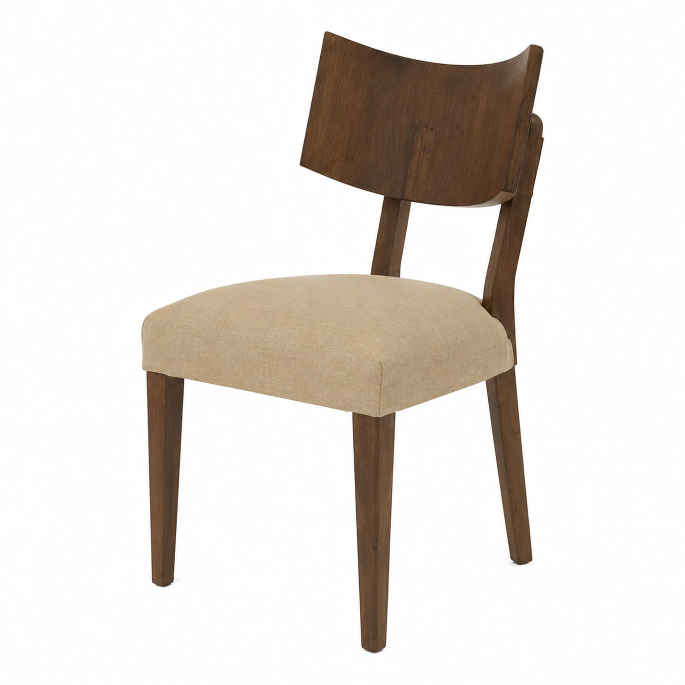 Walnut Wood Dining Chair with Beige Fabric Seat