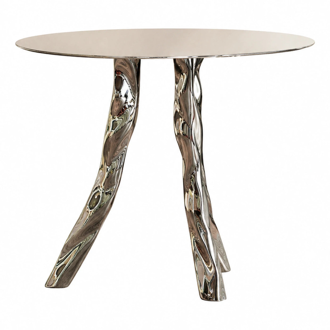 Round Chrome Dining Table with Twisted Legs