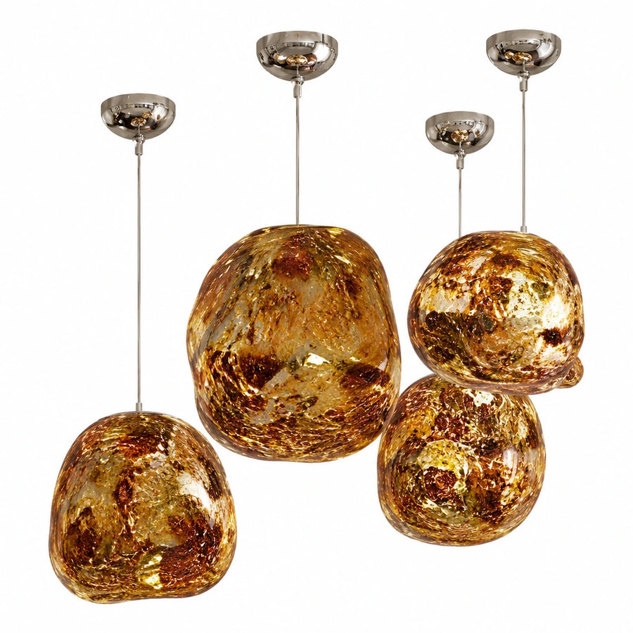 Amber Glass Pendant Lights Set of Four