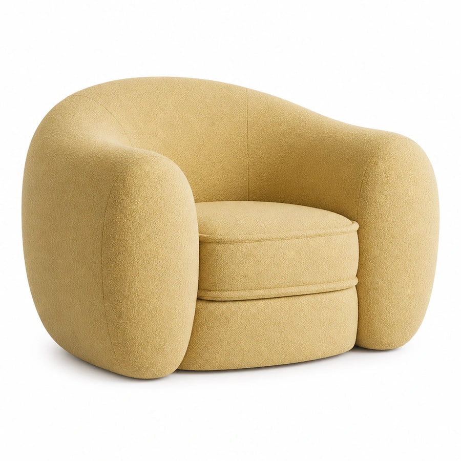 Yellow Boucle Tub Armchair with Rounded Silhouette