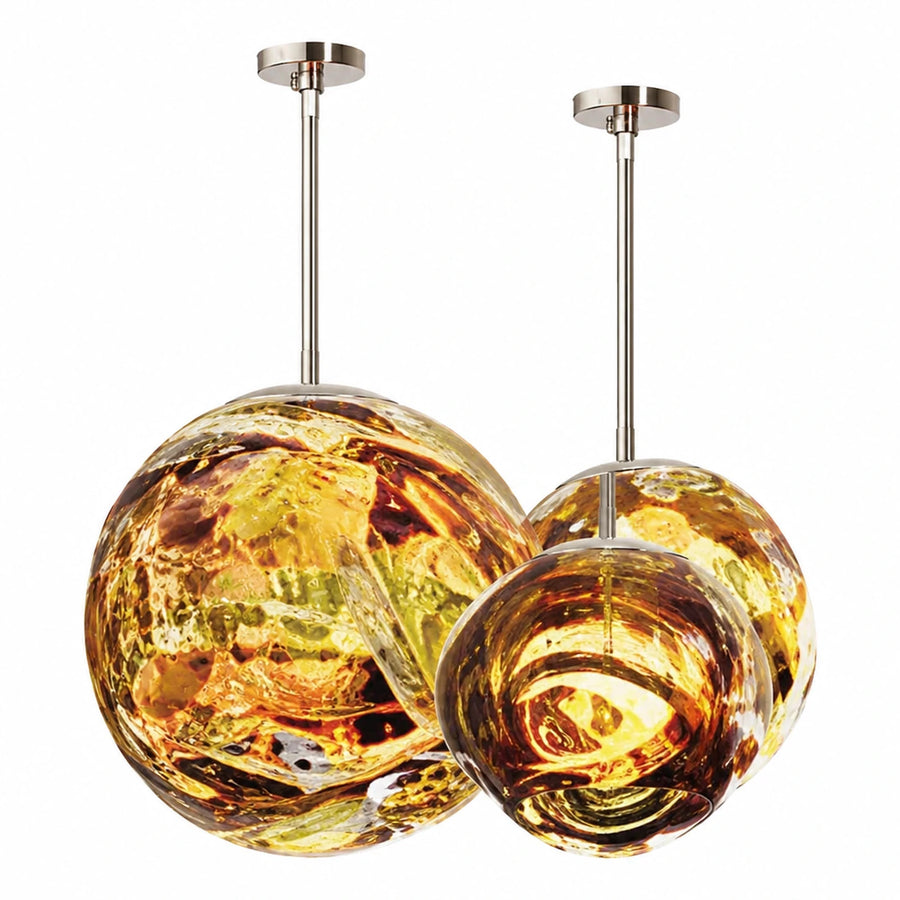Amber Glass Globe Pendant Light Set