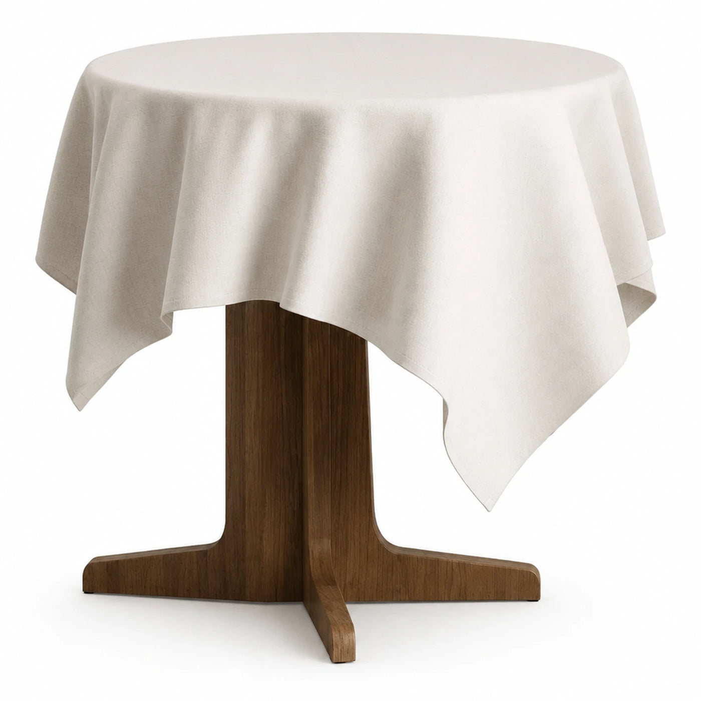 Round Wooden Pedestal Dining Table with Tablecloth