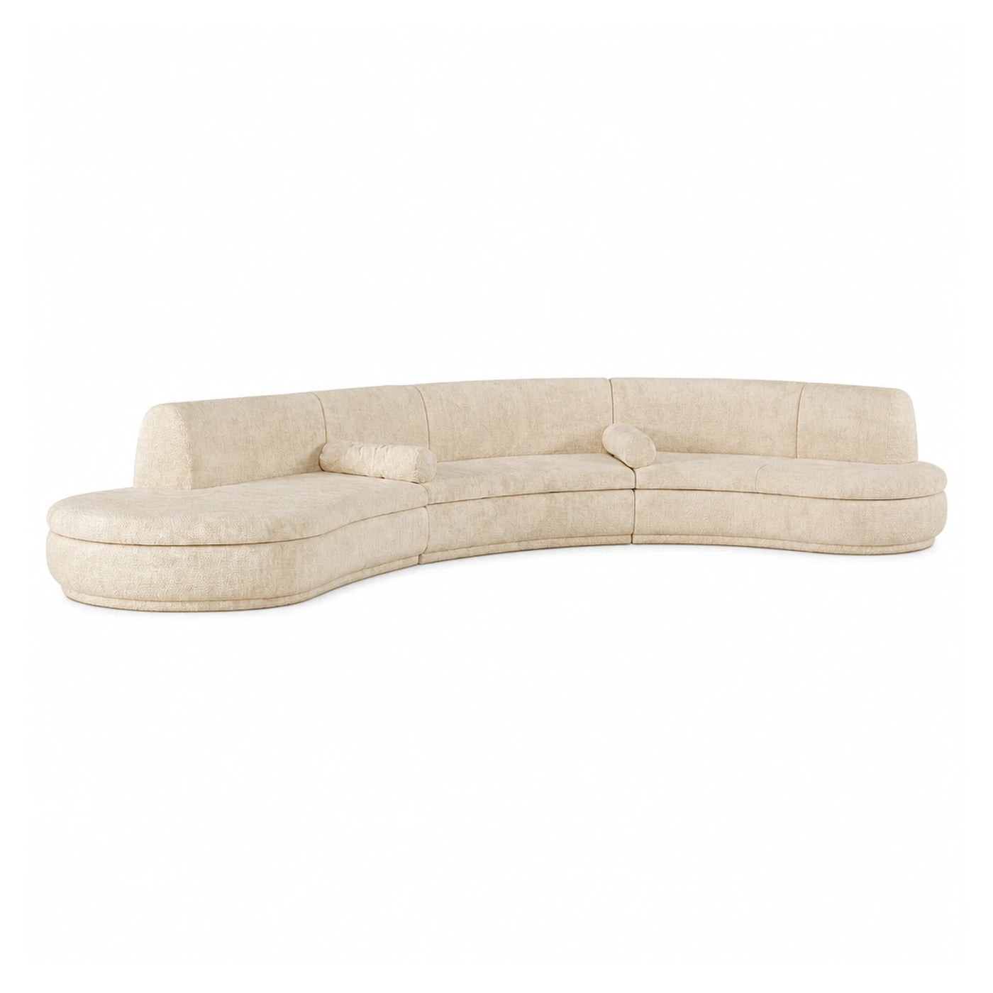 Curved Cream Fabric Sectional Sofa with Chaise