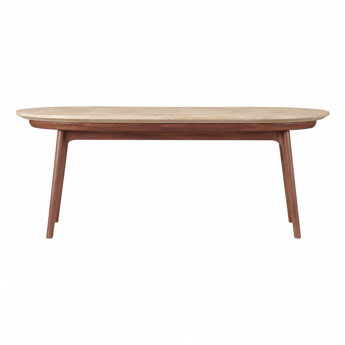 Oval Marble Top Dining Table with Walnut Wood Base