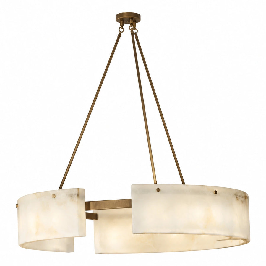Modern Alabaster Drum Chandelier with Brass Finish