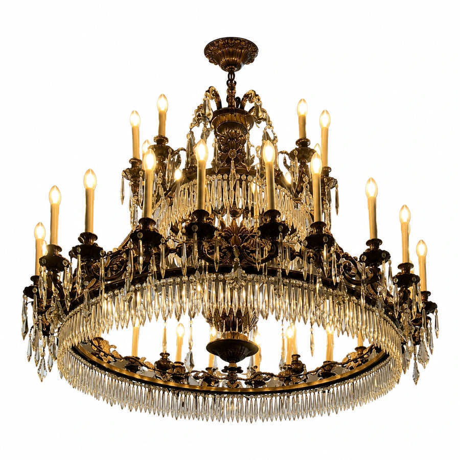 Antique Brass Crystal Chandelier with Candle Lights
