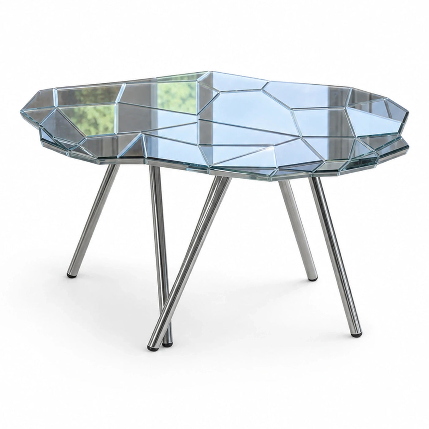 Geometric Glass Top Coffee Table with Chrome Legs