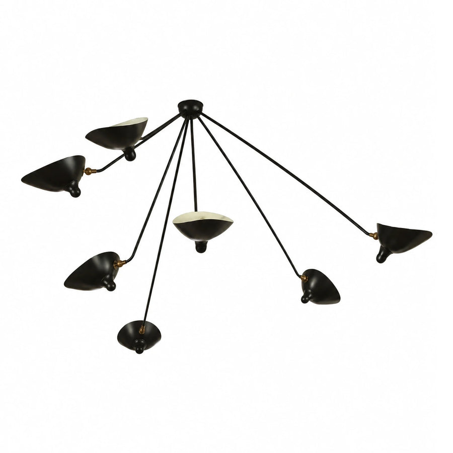 Black Multi-Arm Spider Chandelier with Brass Accents