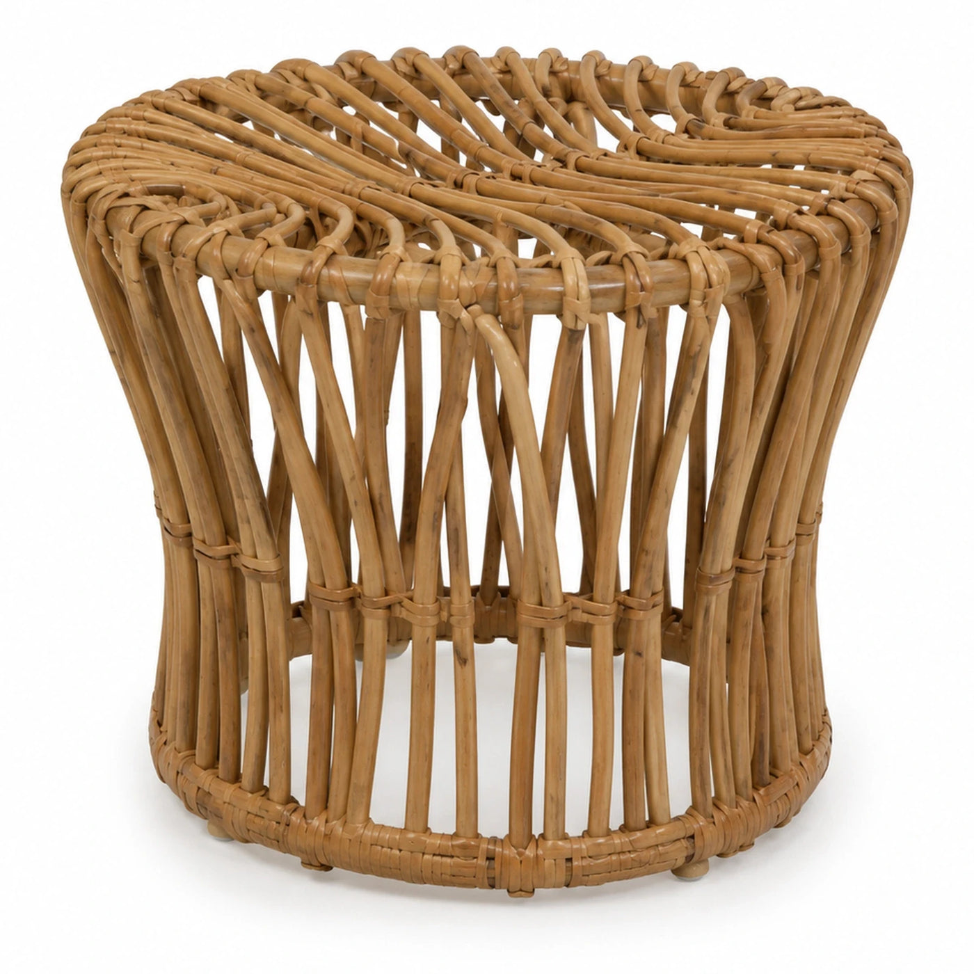 Natural Rattan Woven Stool with Open Weave Design